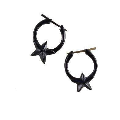 Buffalo horn Black Hoop Earrings | Horn Jewelry :|: Star Hoop. Black Earrings.