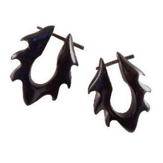 Drop Hoop Earrings | Horn Jewelry :|: Rose Vine. Black Earrings.