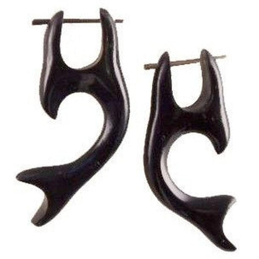 Tusk Hawaiian Jewelry | Horn Jewelry :|: Whale Tail, black. Horn Earrings. | Horn Earrings