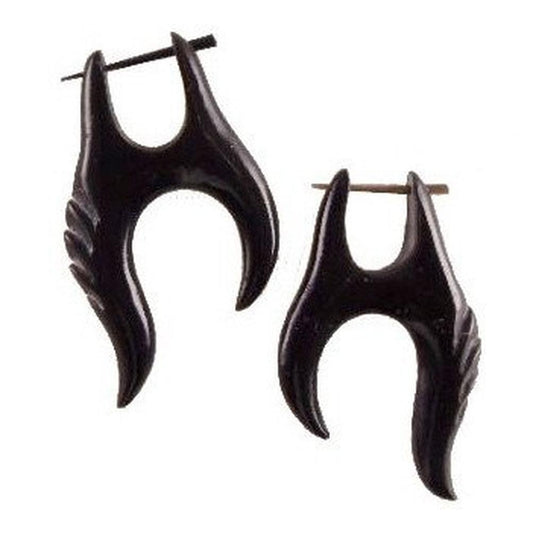 Buffalo horn Stick and Stirrup Earrings | Tribal Earrings :|: Black Earrings.
