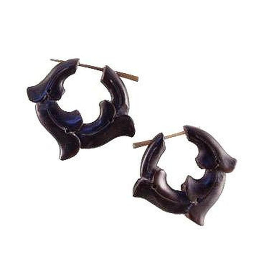 Carved Hoop Earrings | Horn Jewelry :|: Vine Hoops, Black Hoop Earrings, Horn.