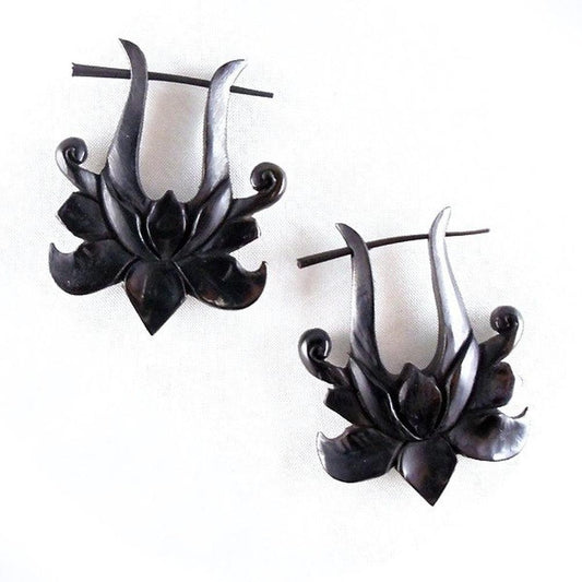 Water lily Tribal Earrings | Natural Jewelry :|: Lotus Rose. Horn Earrings, 1 1/2 inch W x 1 1/2 inch L. | Tribal Earrings