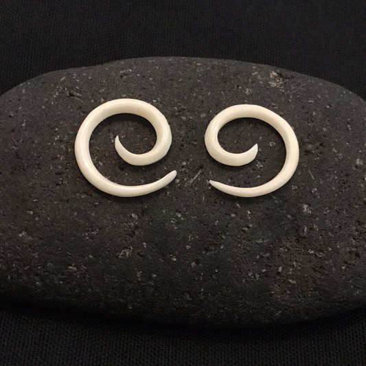 Bone Hawaiian Island Jewelry | Gauge Earrings :|: Spiral. Bone 10g gauge earrings.