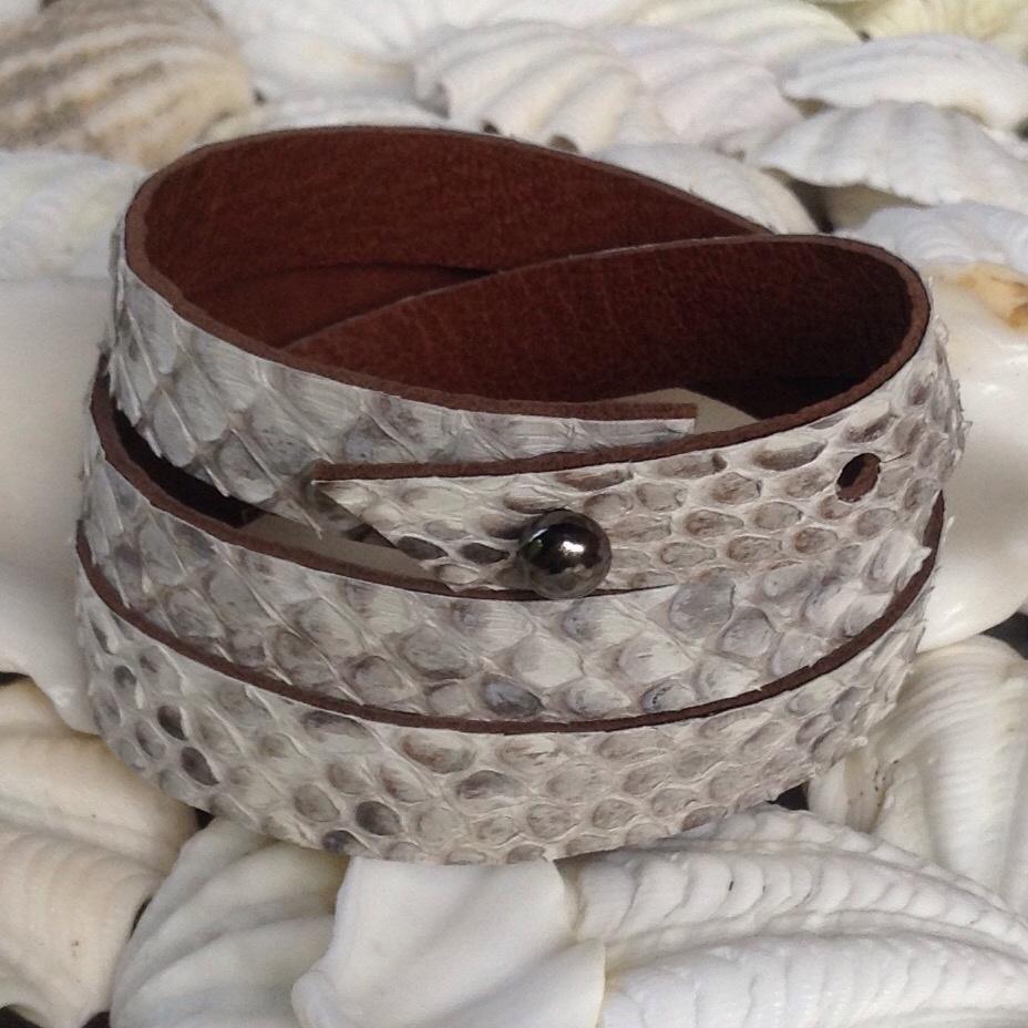 Python and kidskin leather wrap bracelet. soft.
