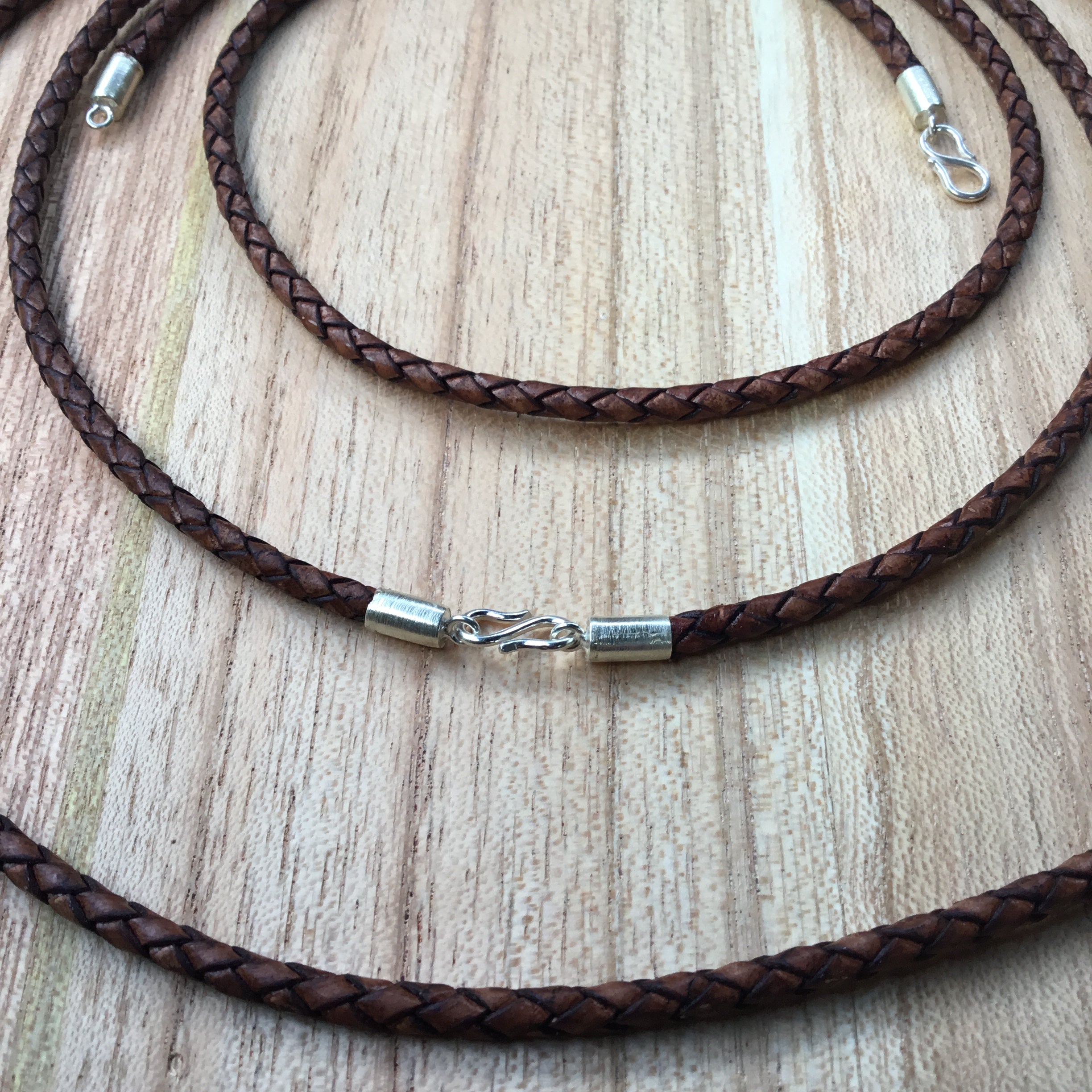 Brown Braided Leather Necklace Cord (3mm), 16
