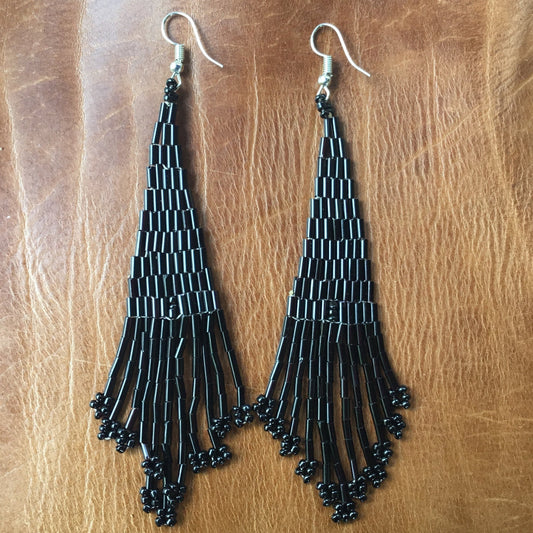 French hook Long Earrings | long black cocktail earrings.