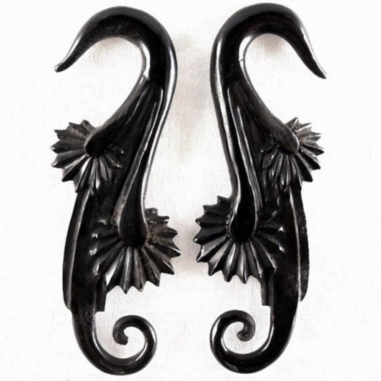 Large Horn Jewelry | Gauges :|: Willow, 2 gauge earrings, black.
