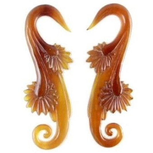 Large Horn Jewelry | Gauges :|: Willow, 4 gauge earrings, amber horn.