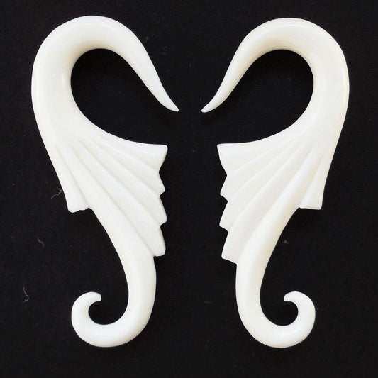 White Tribal Body Jewelry | Gauge Earrings :|: Wings. Bone 4g gauge earrings.