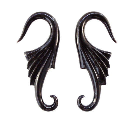 Buffalo horn Tribal Body Jewelry | Body Jewelry :|: Wings, 6 gauge earrings, black.