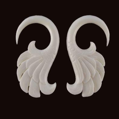 Hanging Gauge Earrings | Gauges :|: Wings. 4 gauge, Bone. | Bone Jewelry