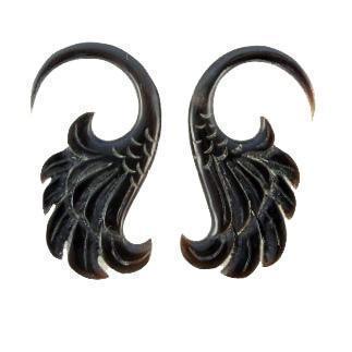 Buffalo horn Gauge Earrings | Body Jewelry :|: Wings. 8 gauge earrings, black.