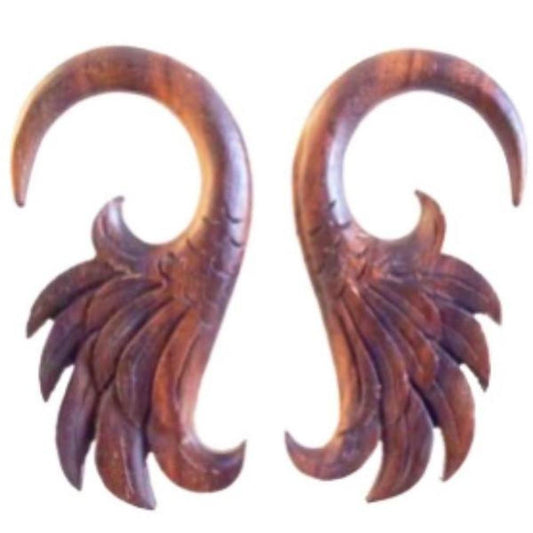 Wing All Wood Earrings | Body Jewelry :|: Wings. Tropical Wood 4g gauge earrings.