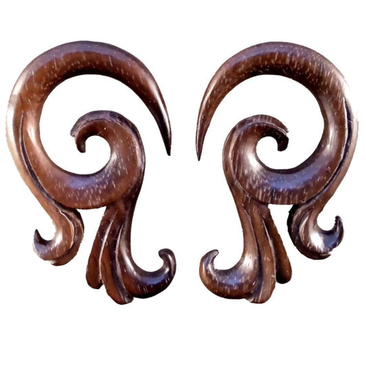 Brown Wood Body Jewelry | Gauges :|: Talon. 2 gauge earrings, wood. 1 1/8 inch W X 2 inch L