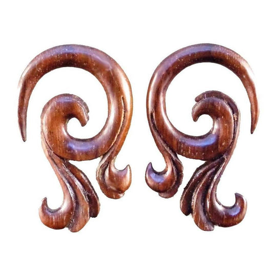 Wood Tribal Body Jewelry | Gauges :|: Celestial Talon. 4 gauge Rosewood Earrings. 1 inch W X 1 5/8 inch L | Wood Body Jewelry