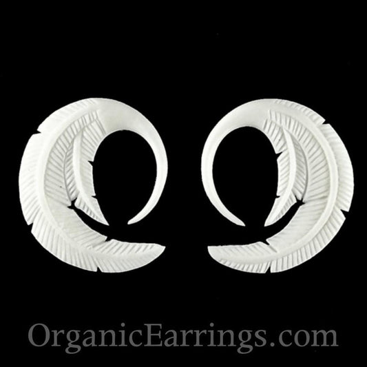 White Piercing Jewelry | Gauges :|: Feather. 10 gauge earrings. 1 1/4 inch W X 1 1/4 inch L. organic bone | Bone Jewelry