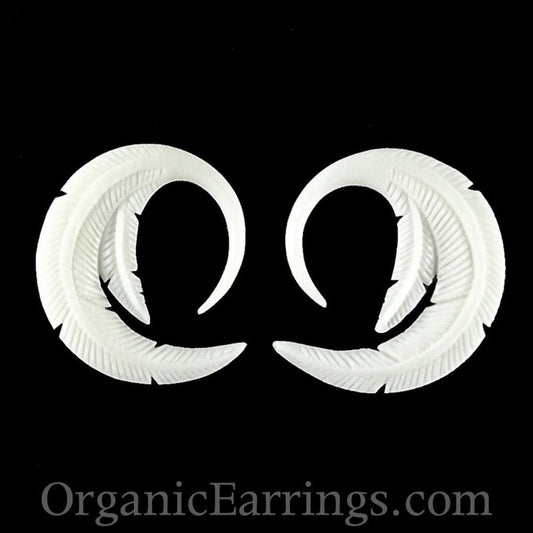 Stretcher earrings Nature Inspired Jewelry | Bone Jewelry :|: Feather. 8 gauge earrings, bone.