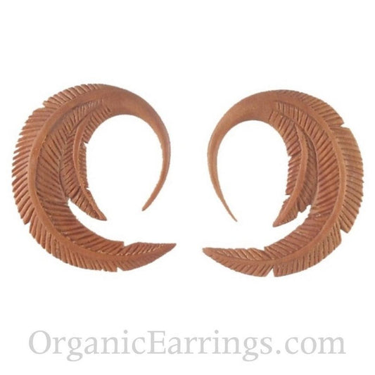12g Hawaiian Island Jewelry | 12 Gauge Earrings :|: Feather. Sapote Wood 12g, Organic Body Jewelry. | Wood Body Jewelry