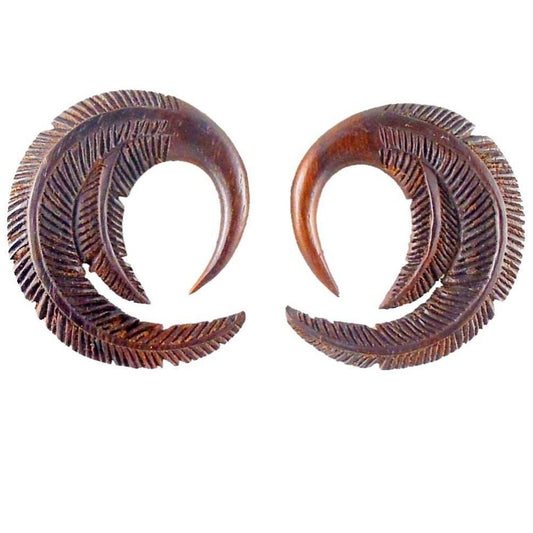 Stretcher earrings Nature Inspired Jewelry | Gauges :|: Feather. 4 gauge earrings, wood.