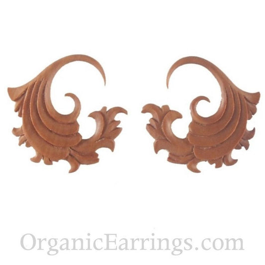 Wood Small Gauge Earrings | 12 Gauge Earrings :|: Fire. 12 gauge earrings. 1 1/4 inch W X 1 1/4 inch L. Sapote Wood | Wood Body Jewelry