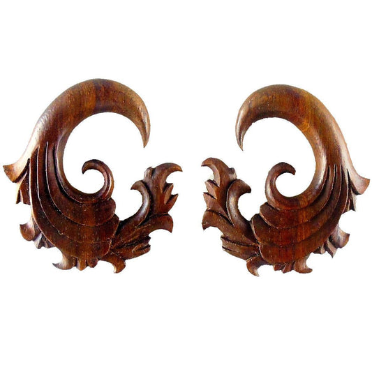 Wooden Earrings for stretched ears | 00 Gauge Earrings :|: Fire. Rosewood 00g, Organic Body Jewelry. | Wood Body Jewelry
