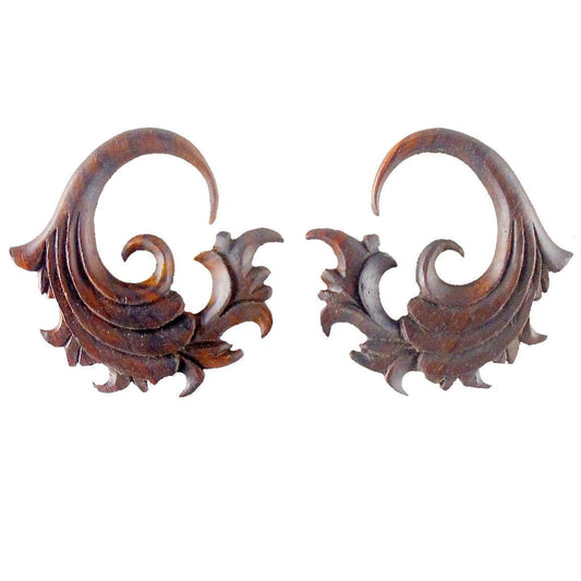 Wood Tribal Body Jewelry | Gauges :|: Fire. 4 gauge Rosewood Earrings. 1 1/4 inch W X 1 1/2 inch L | Wood Body Jewelry