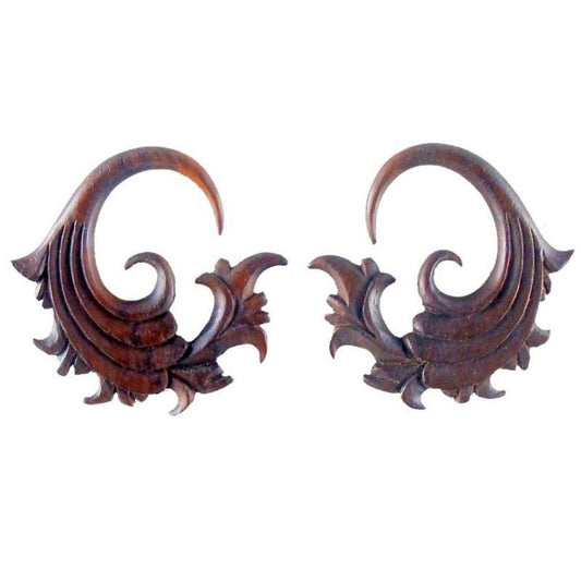 6g Earrings for stretched lobes | Gauges :|: Fire. 6 gauge Rosewood Earrings. 1 1/4 inch W X 1 1/2 inch L | Wood Body Jewelry