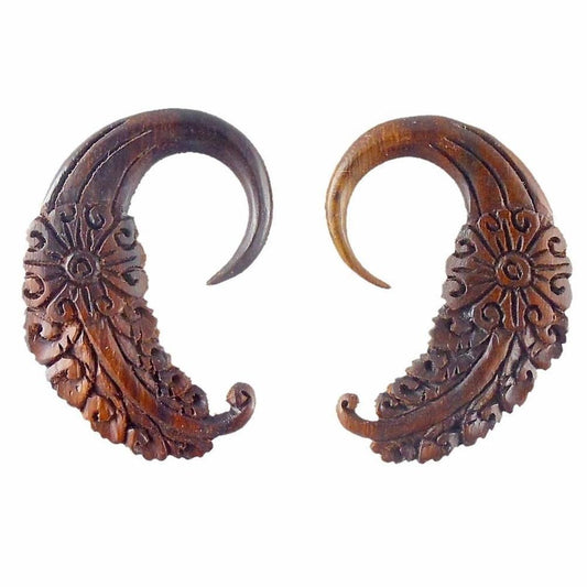 For stretched ears Hawaiian Island Jewelry | Gauges :|: Cloud Dream. 4 gauge Rosewood Earrings. 2 inch W X 1 1/4 inch L | Wood Body Jewelry
