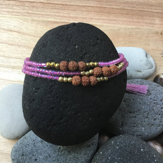 boho bead bracelets, stackable, pink.
