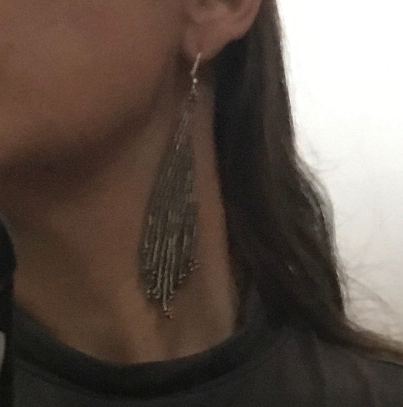 Long black earrings, woven glass bead. Cocktail Earrings.