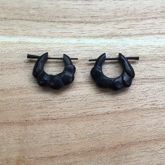 Brown Carved Jewelry and Earrings | black ebony wood earrings