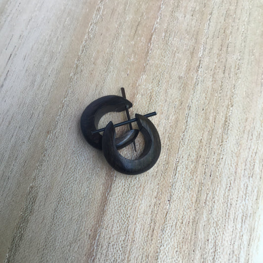 Natural Black Wood Earrings | small black wood hoop earrings