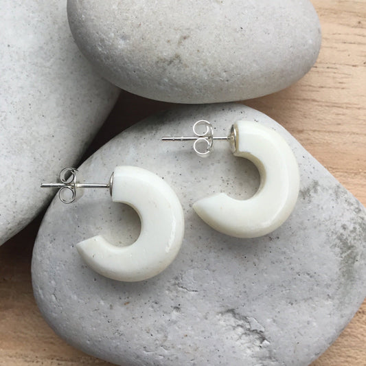 Stud Hoop Earrings | small hoop earrings, white bone.