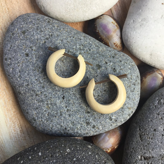 Maori Wood Earrings for Women | small hoop wood earrings.