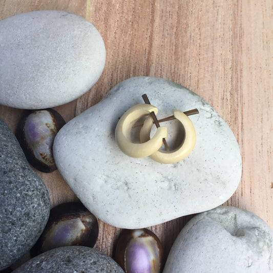 Maori Post Earrings | small hoops. light wood earrings.