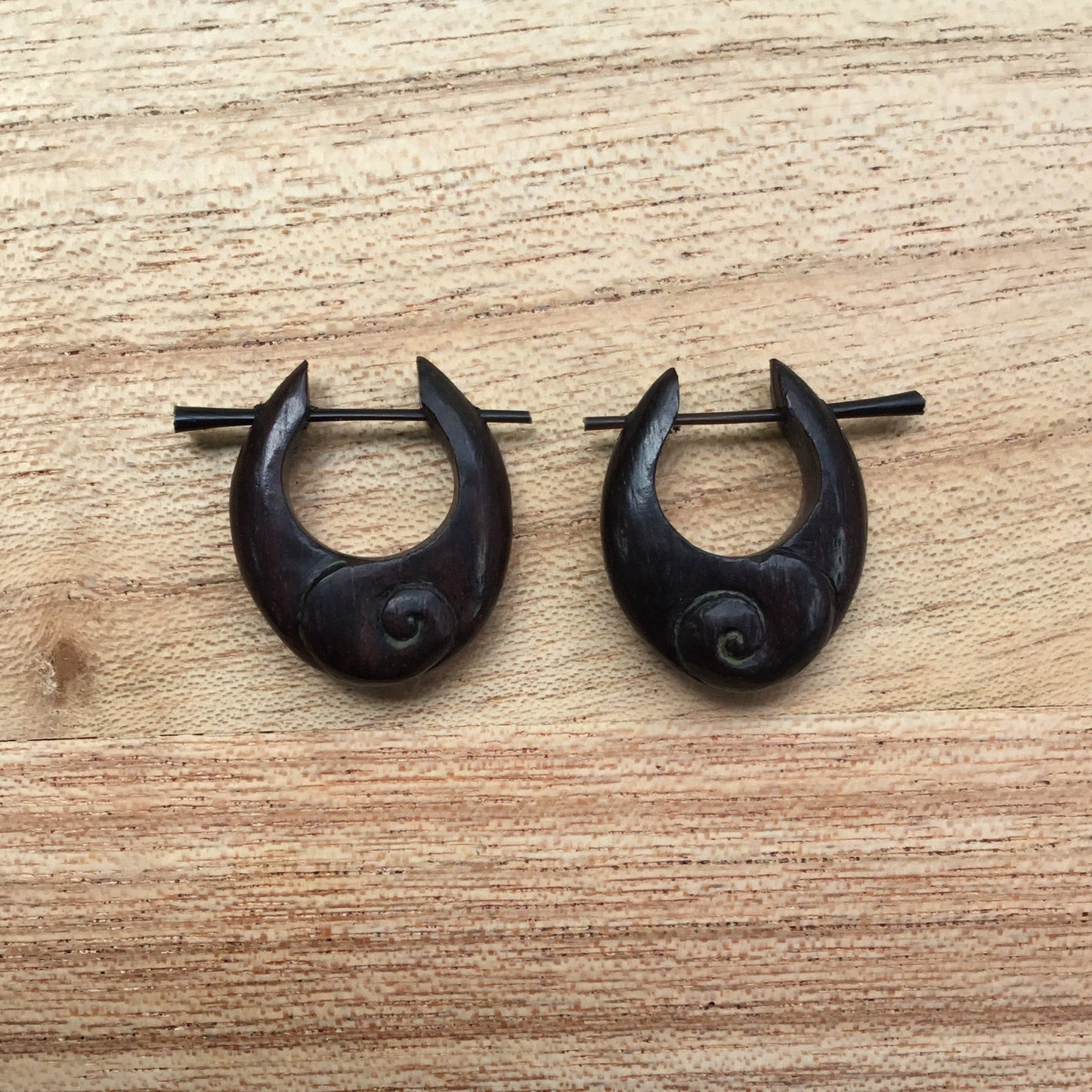 Wood Earrings :|: Inward Hoops. Wooden Earrings, rosewood. 3/4 inch W x 7/8 inch L. | Wooden Hoop Earrings