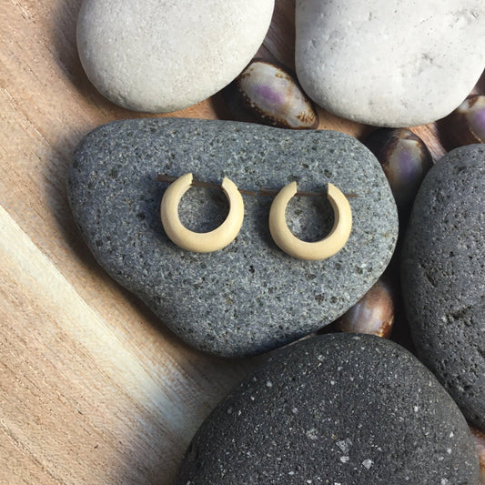 Ivorywood Post Earrings | small wood hoop earrings