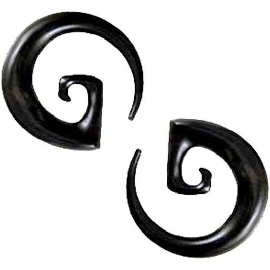 Stretcher earrings Horn Jewelry | Gauged Earrings :|: Garuda Spirals, 00 gauge earrings, Black