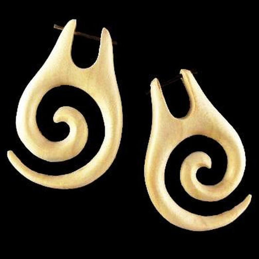 Drop Carved Jewelry and Earrings | Spiral Jewelry :|: Island Spiral. Wooden Earrings.