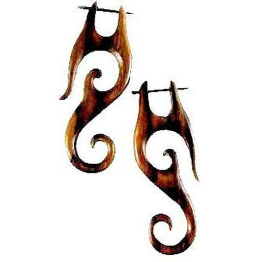 Maori Carved Jewelry and Earrings | Spiral Earrings :|: Drop Spirals. Tribal Earrings.