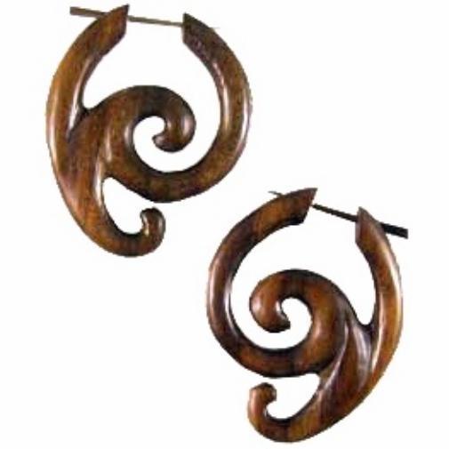 Big Carved Jewelry and Earrings | Natural Jewelry :|: Swing Spiral. Wood Earrings.