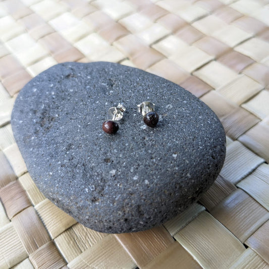 Tiny Metal and Wood Jewelry | Stud Earrings :|: Small Stud Earrings. Tropical Wood.