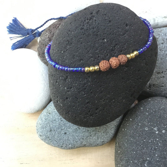 Rudraksha Bead Bracelet | think stack bracelet, blue.
