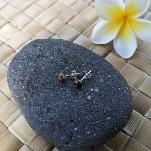 Sterling silver Hawaiian Wood Jewelry | Stud Earrings :|: Small Stud Earrings. Agar wood