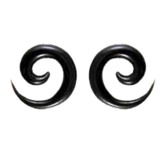 2g Horn Jewelry | Gauge Earrings :|: Black Spirals, 2 gauge earrings,
