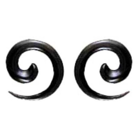 Black Earrings for stretched ears | Organic Body Jewelry :|: Water Buffalo Horn Spirals, 4 gauge | Spiral Body Jewelry