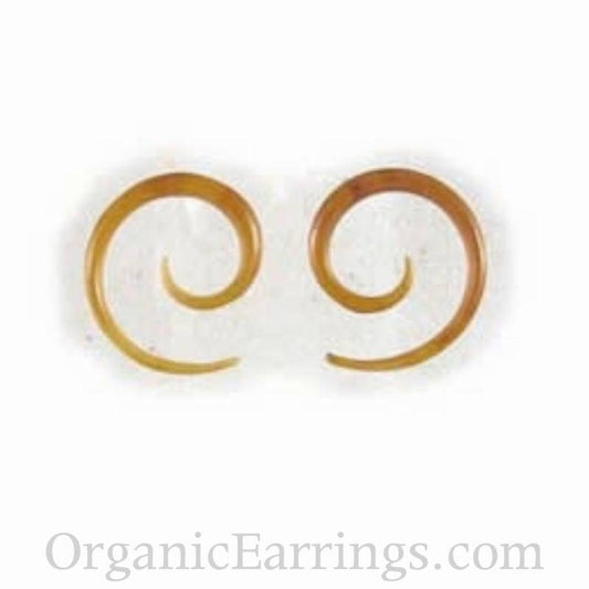 Mens Earrings for stretched ears | Body Jewelry :|: Spiral. Amber Horn 8g gauge earrings.