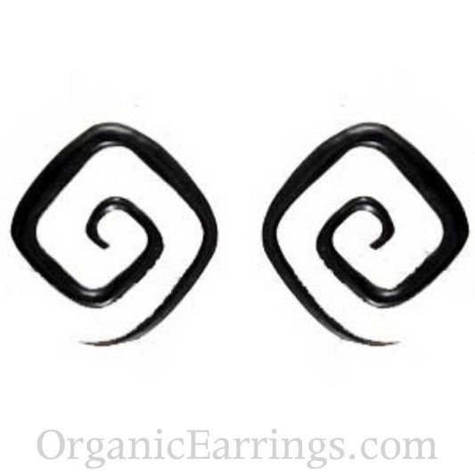 Borneo Horn Jewelry | Gauged Earrings :|: Black Square Spirals, 4 gauge earrings