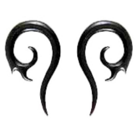 Spiral Gauge Earrings | Natural Jewelry :|: Black swirl long tail spiral, 6 gauge earrings