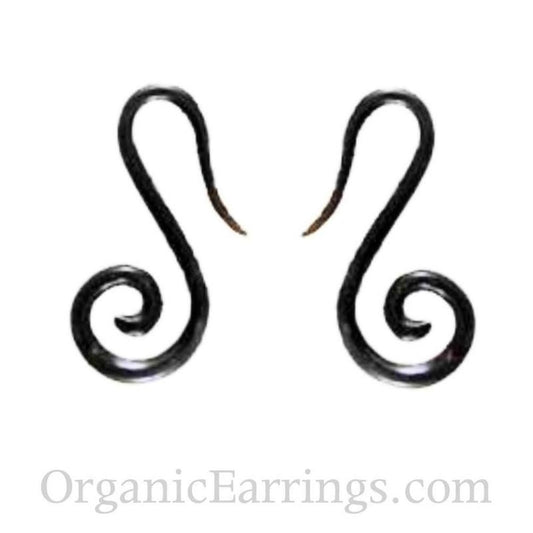 Black Small Gauge Earrings | 10 Gauge Earrings :|: Water Buffalo Bone, french hook spiral, 10 gauge | Piercing Jewelry